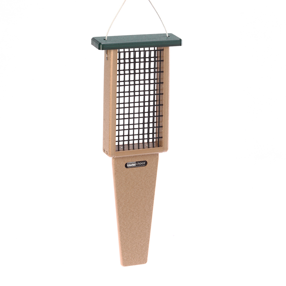  Bird’s Choice 2 Cake Suet Feeder With Tail Prop – Taupe w/ Green Top Recycled Plastic 