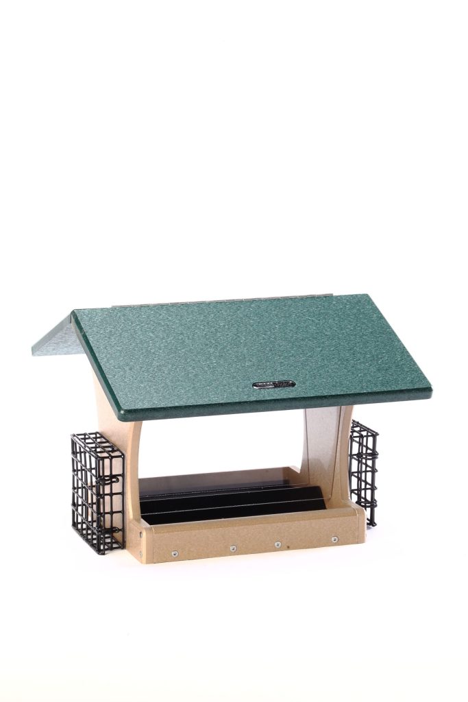  Bird’s Choice – LARGE HOPPER BIRD FEEDER WITH SUET CAGES IN TAUPE AND GREEN RECYCLED PLASTIC – SN300S – $109.99 